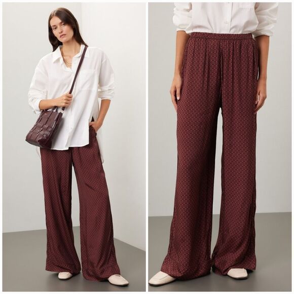 Splendid Lumi Relaxed Lightweight Geo-Print Satin Wide-Leg Full Length Pants M - Picture 1 of 7